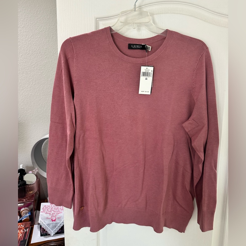 Ralph Lauren woman size 2X cotton sweater. Color rose blush.